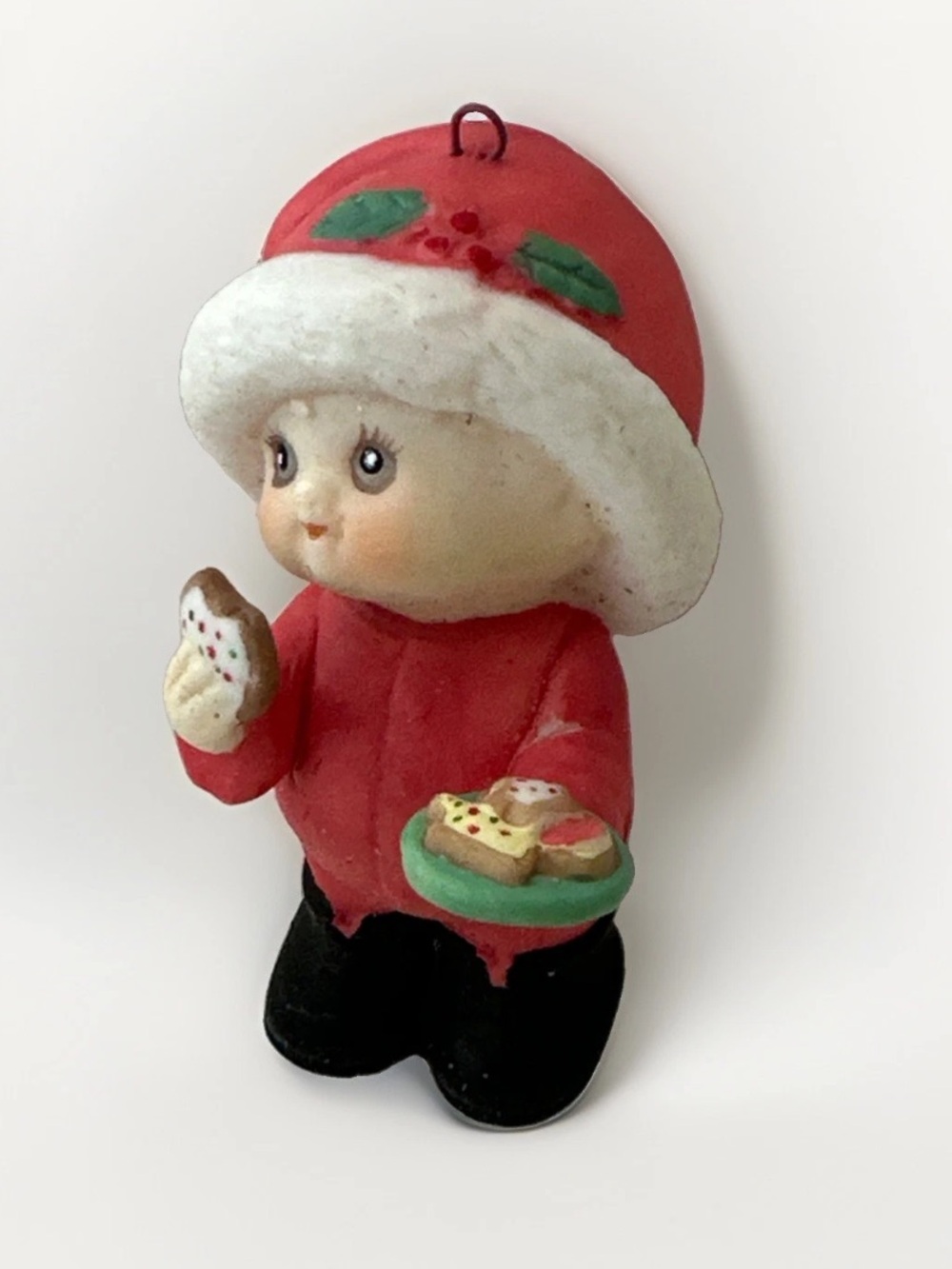 Enesco Little Boy in Santa Hat Eating Christmas Cookies Vintage Figurine RARE